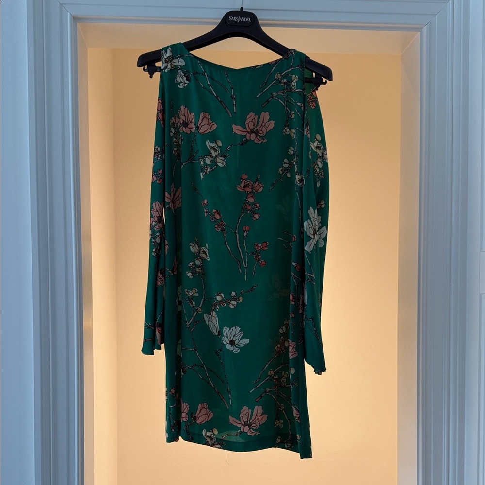 Zara Emerald Green Floral Long-Sleeve Cold-Shoulder Dress